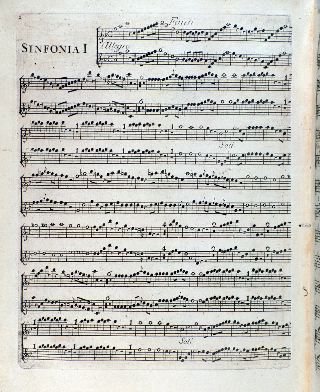 Noty pro flétnu v první symfonii Sei sinfonie a piu strumenti op. 5 od Francoise Josepha Gosseca od Unknown artist