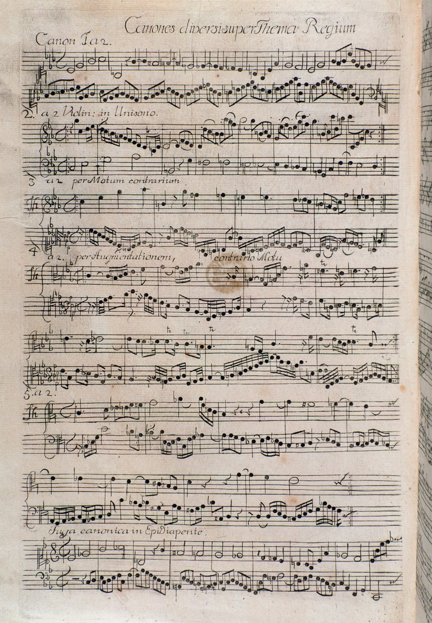 Noty z Canones diversi super thema regium, hudební nabídka Johanna Sebastiana Bacha (18. století) od Unknown artist