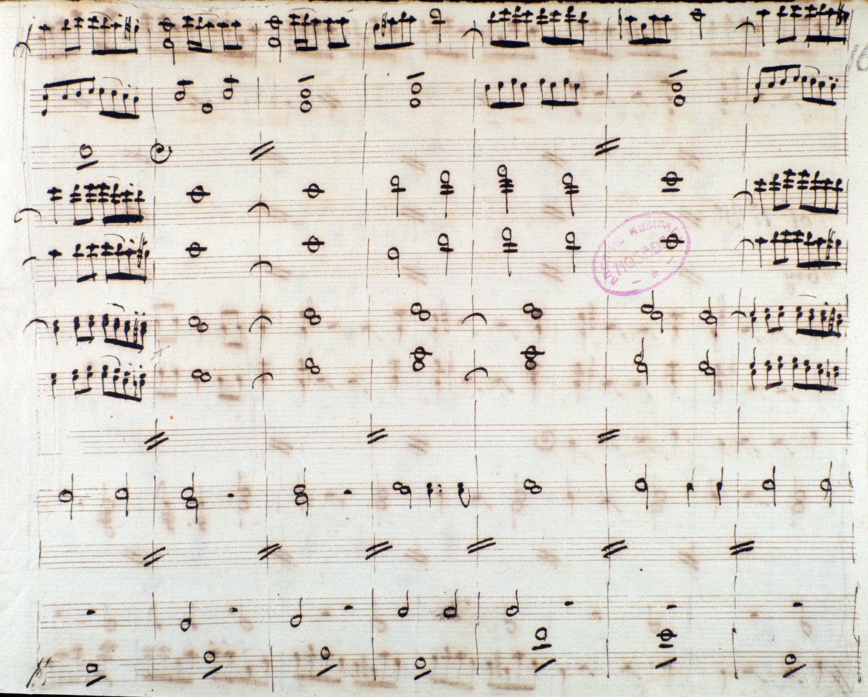 Notová stránka pro první housle v úvodu Mithridate, King of Pont, opera Mozart (1770) od Unknown artist