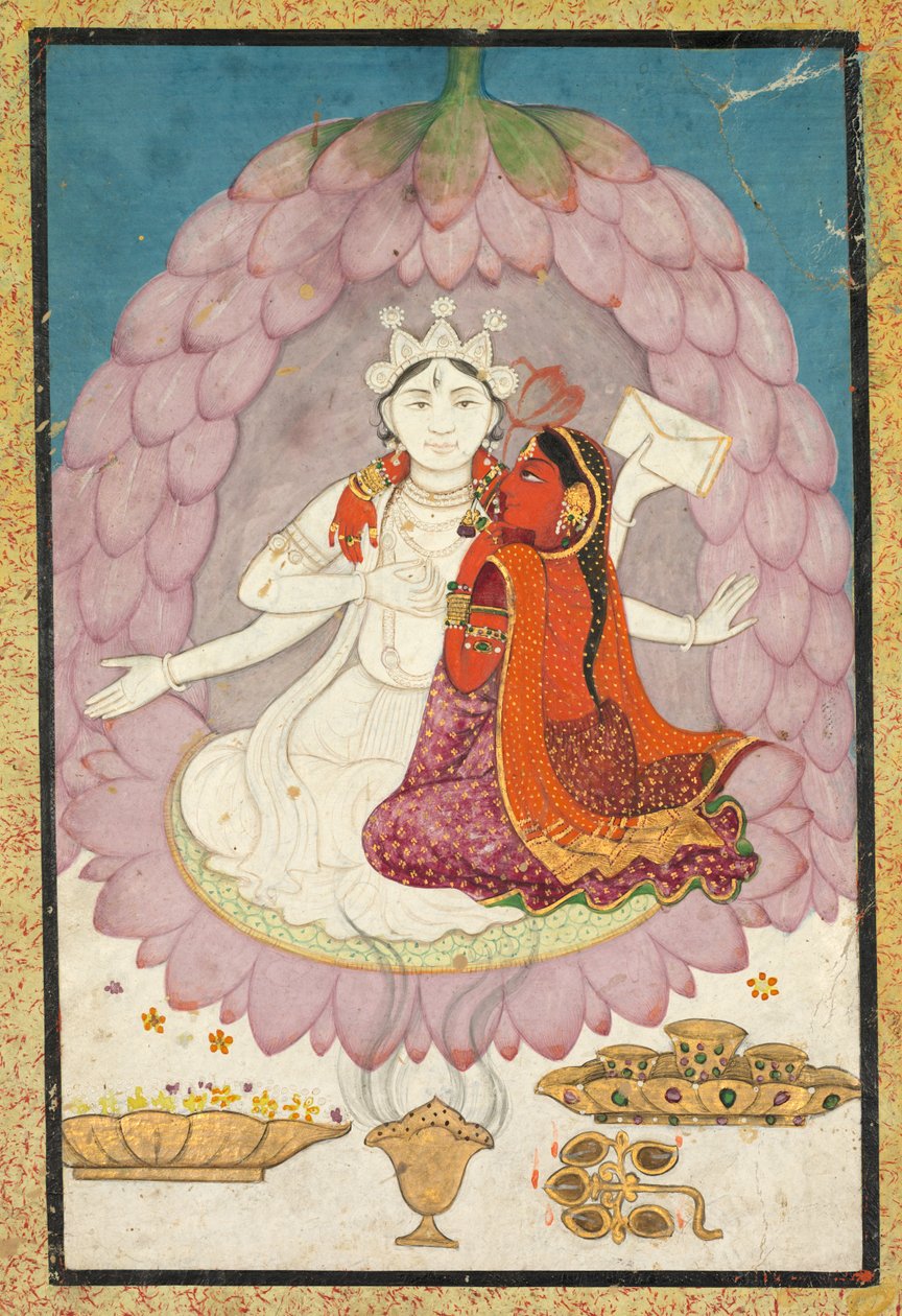 Shiva se Sati sedí v lotosovém květu od Unknown artist