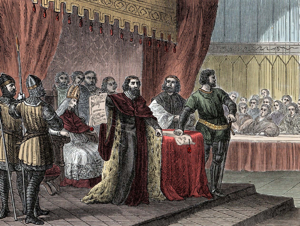 Podpis ""Velké charty"" králem Johnem Sans Terre (1167-1216) (""Magna Carta") Runnymedovi dne 15. června 1215" od Unknown artist