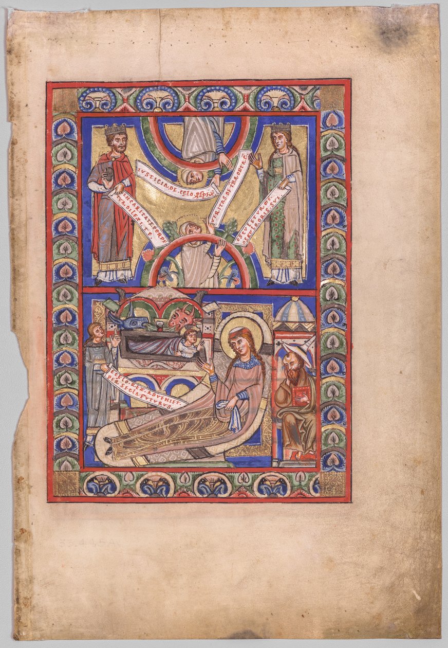 Jeden list vyříznutý z knihy evangelia: Narození Páně (recto) od Unknown artist