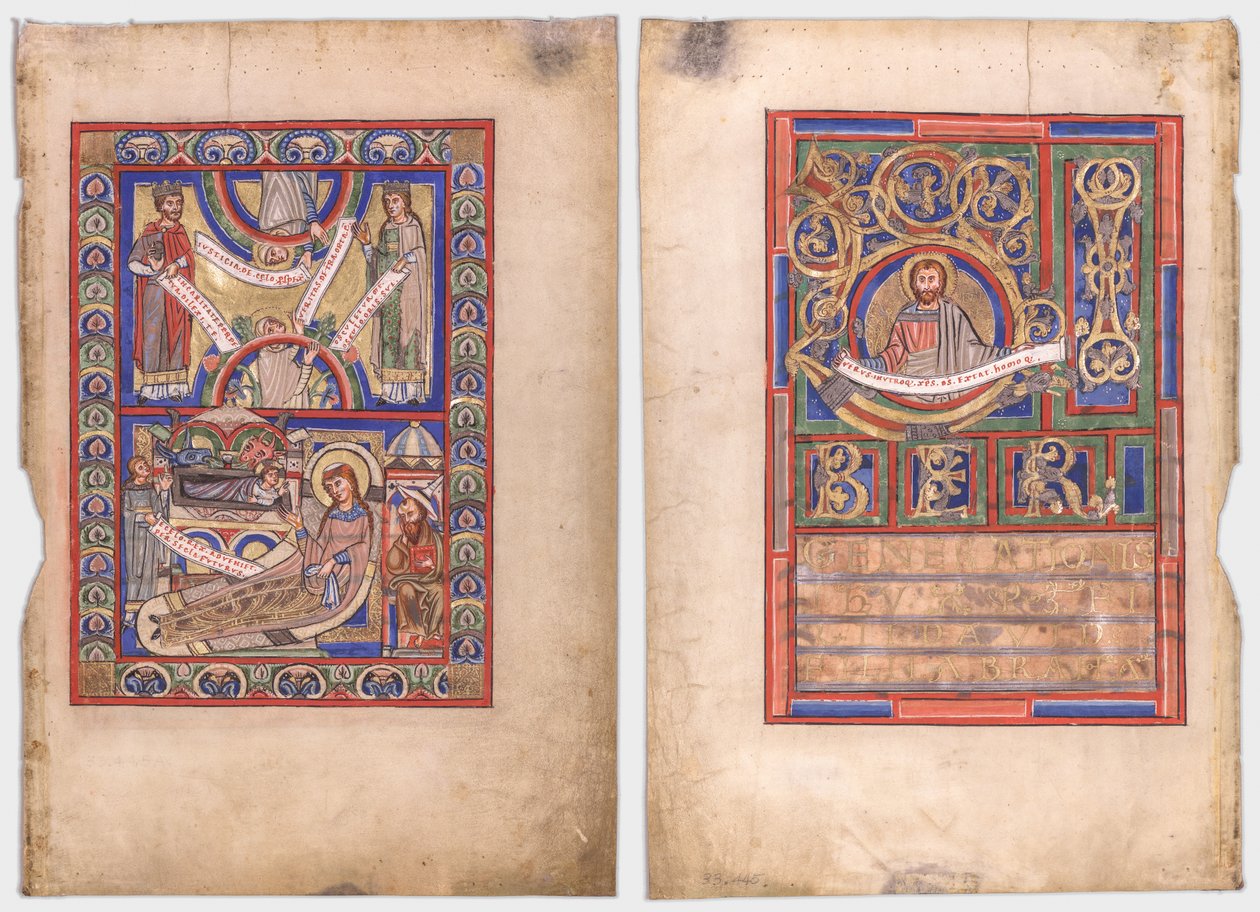 Jeden list vyříznutý z knihy evangelia: Narození Páně (recto) a sv. Matouš (verso) od Unknown artist