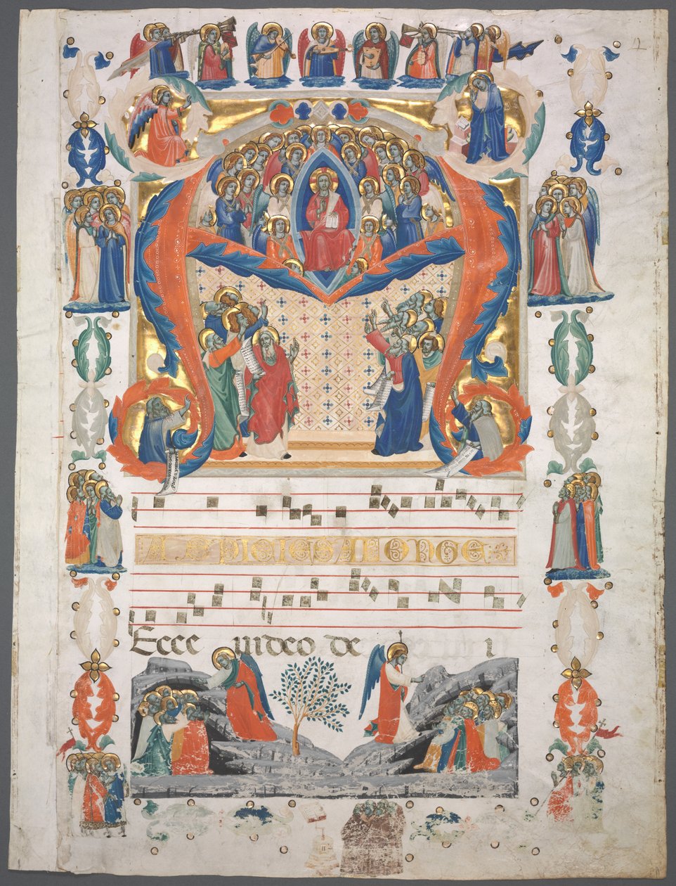 Jednolist vyříznutý z antifonáře: Inital A[spiciens a longe] s Kristem ve majestátu od Unknown artist