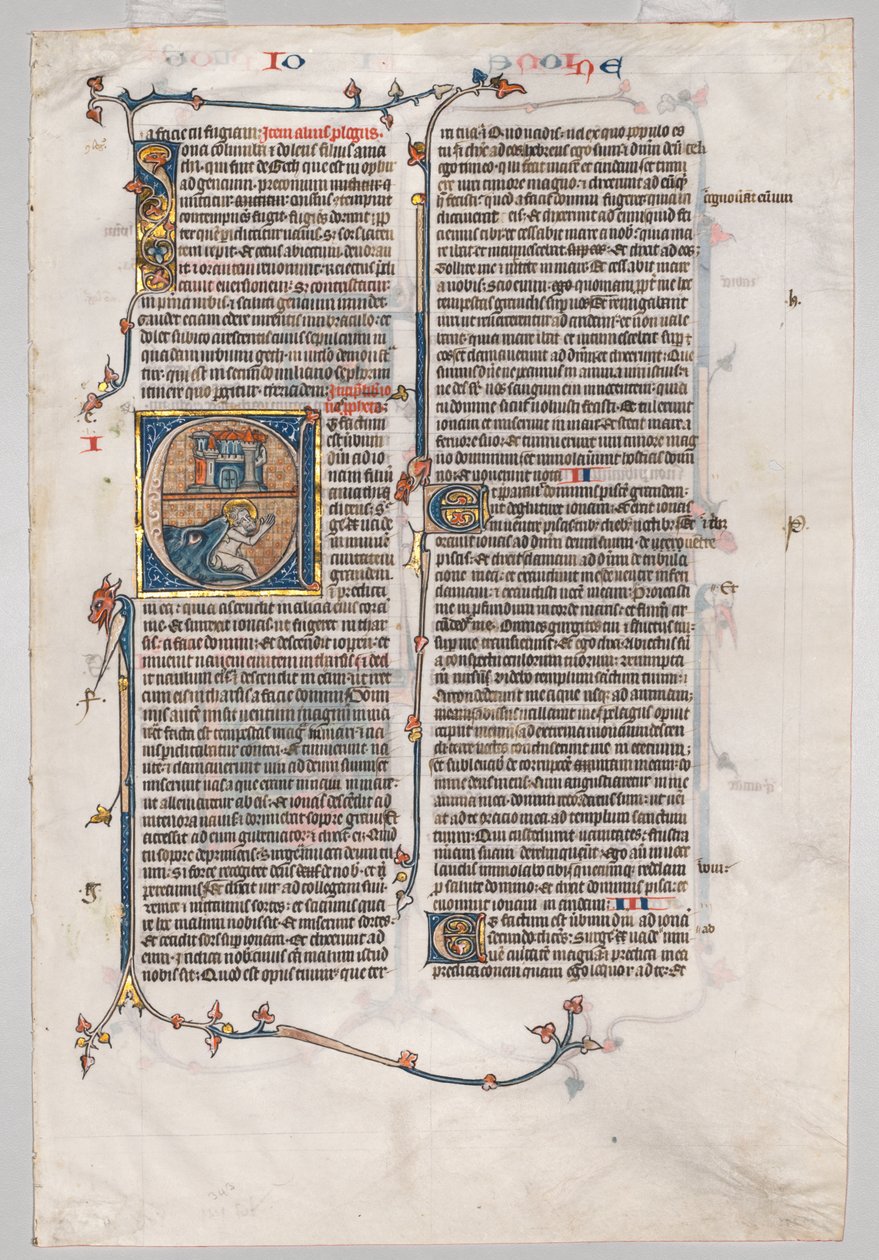 Single Leaf from a Bible: Initial E[t factum est] s Jonahem Swallowed by the Whale od Unknown artist