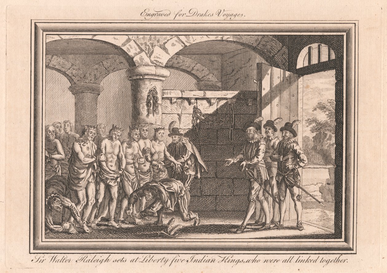 Sir Walter Raleigh sedí v Liberty Five Indian Kings, kteří byli všichni propojeni od Unknown artist