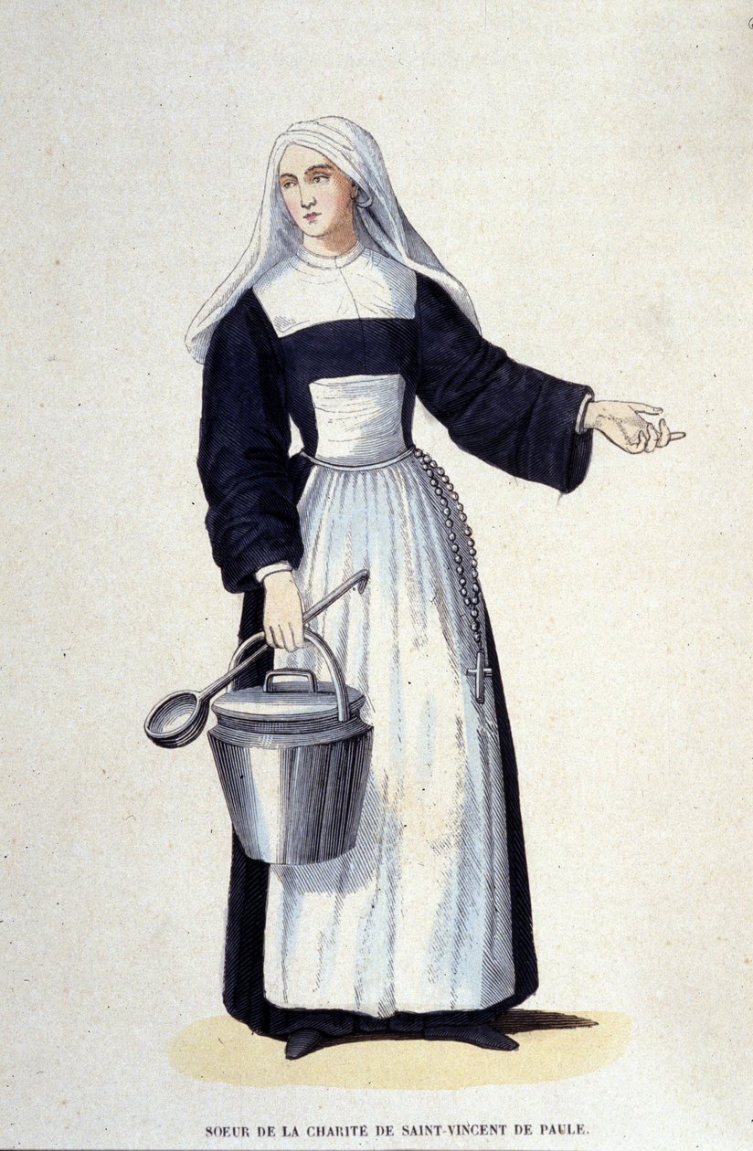 Sestra Charity svatého Vincenta de Paul. Rytina z alba o řeholních řádech, Paříž od Unknown artist