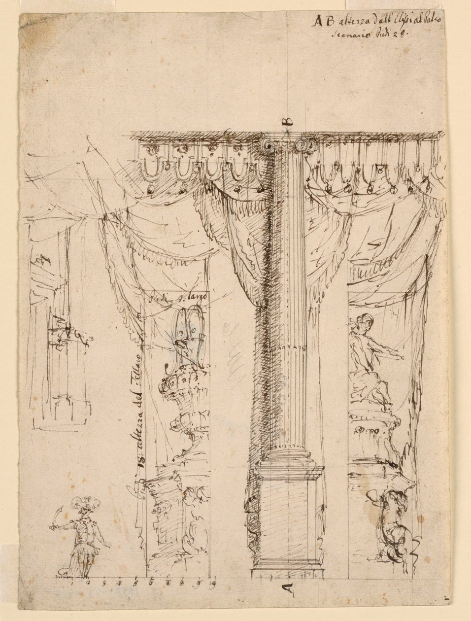 Náčrt tří bočních křídel s částí rámu Proscenium od Unknown artist