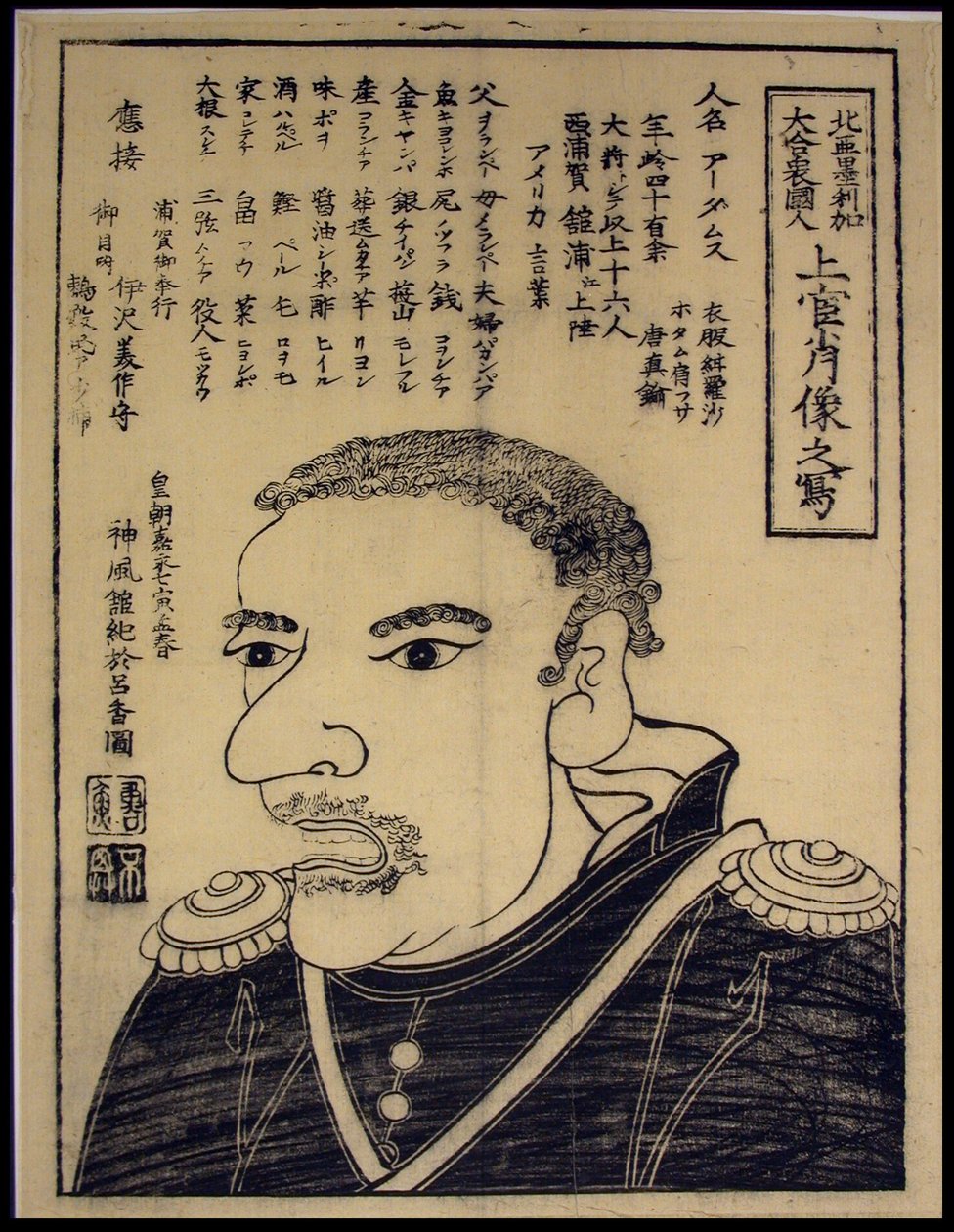 Skica portrétu vysoce postaveného důstojníka z Velkých Spojených států amerických (Kita Amerika dai gasshukokujin, Jokan shozo no utsushi) od Unknown artist