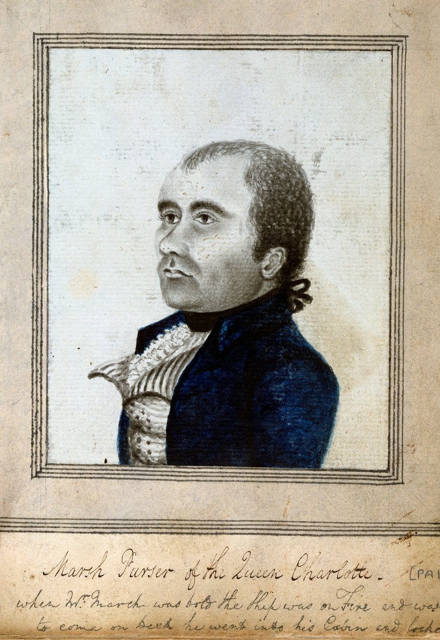 Skicovaný portrét Marshe, kormidelníka lodi "Queen Charlotte", asi 1794 (wash, modrá, šedá) od Unknown artist