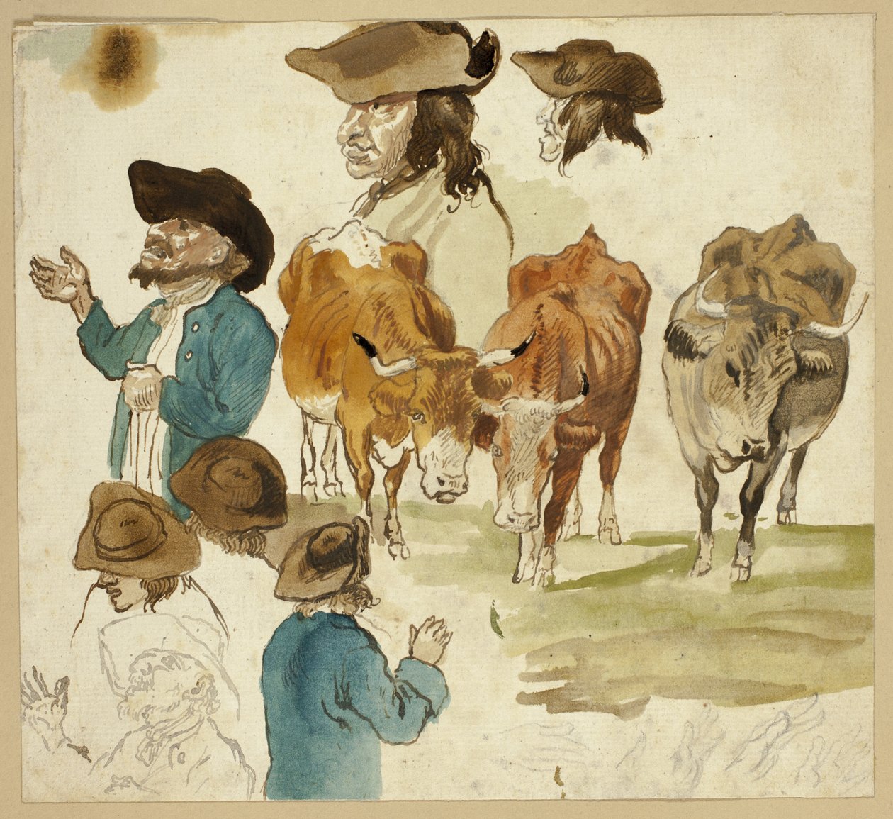 Náčrtky mužů a krav od Unknown artist