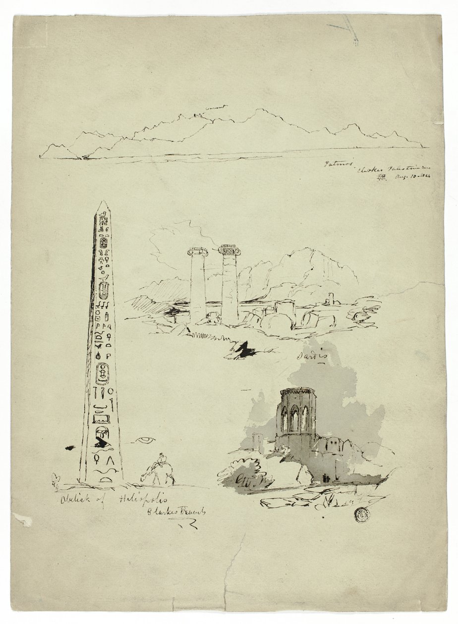 Náčrtky Patmos, Sardis, obelisk z Heliopolis od Unknown artist