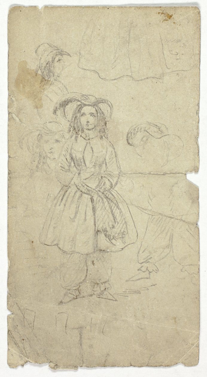 Náčrtky mladé dívky (recto); náčrtky hráče na banjo (verso) od Unknown artist