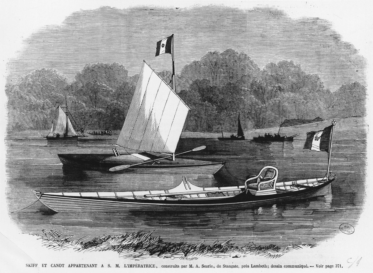 Skif a kánoe vedle imperatrice, postavený M.A. Searle de Stangate, poblíž Lambeth - rytina od Unknown artist