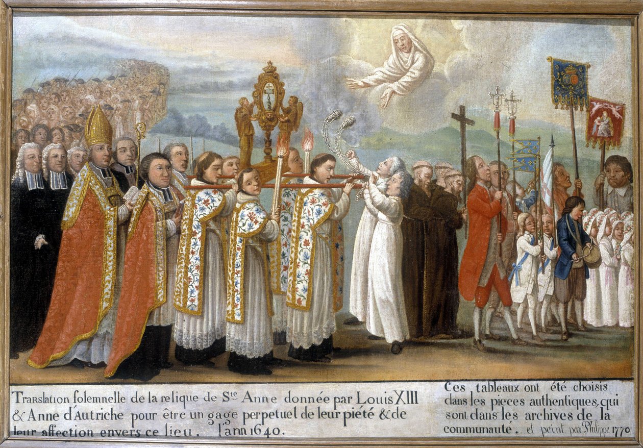 Slavnostní překlad relikvie svaté Anny, kterou dali Ludvík XIII. a Anna Rakouská jako věčný slib jejich zbožnosti a náklonnosti k tomuto místu, v roce 1640 - Ex-Voto Sainte-Anne d