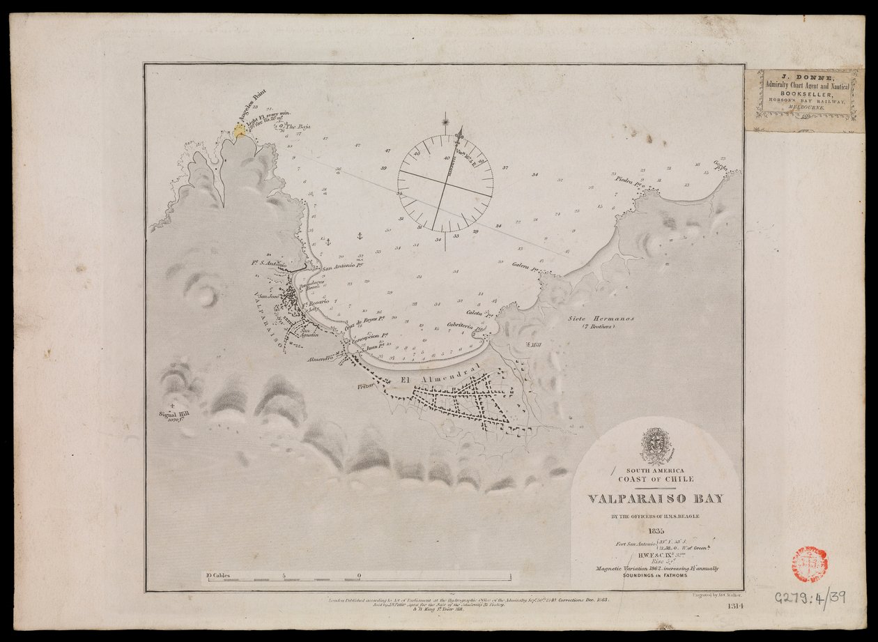 Jižní Amerika, pobřeží Chile - záliv Valparaiso, důstojníci lodi HMS "Beagle" 1835 od Unknown artist