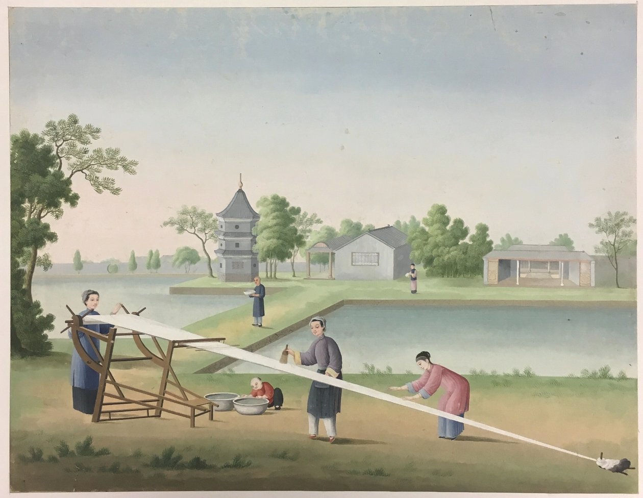 Spřádání látek, Příprava čajových lístků, Příprava hedvábí od Unknown artist