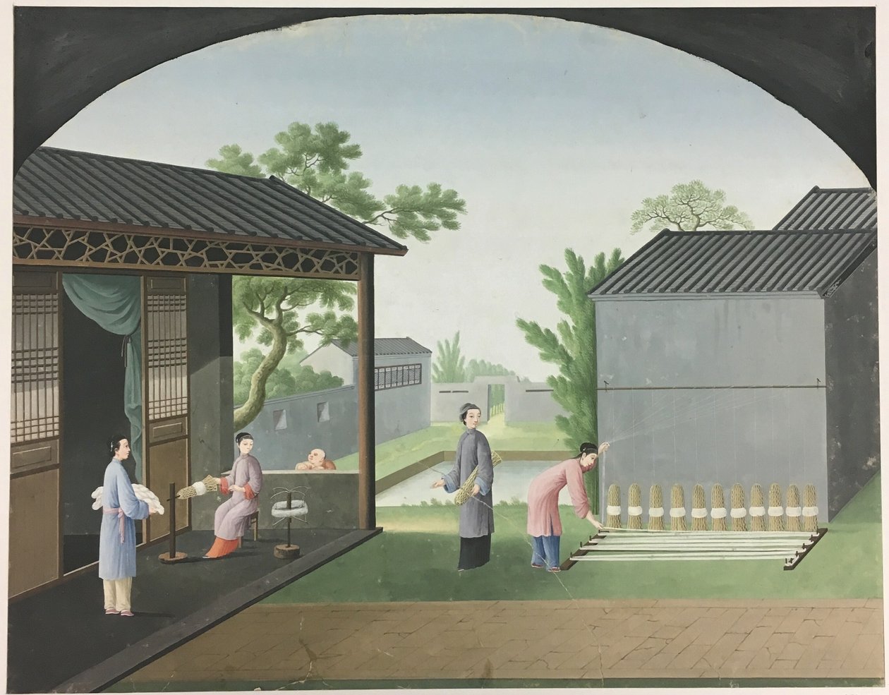 Spřádání látek, Příprava čajových lístků, Příprava hedvábí od Unknown artist