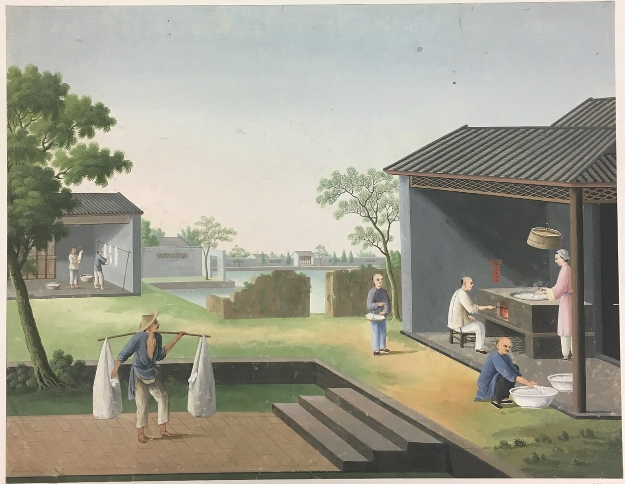 Spřádání látek, Příprava čajových lístků, Příprava hedvábí od Unknown artist