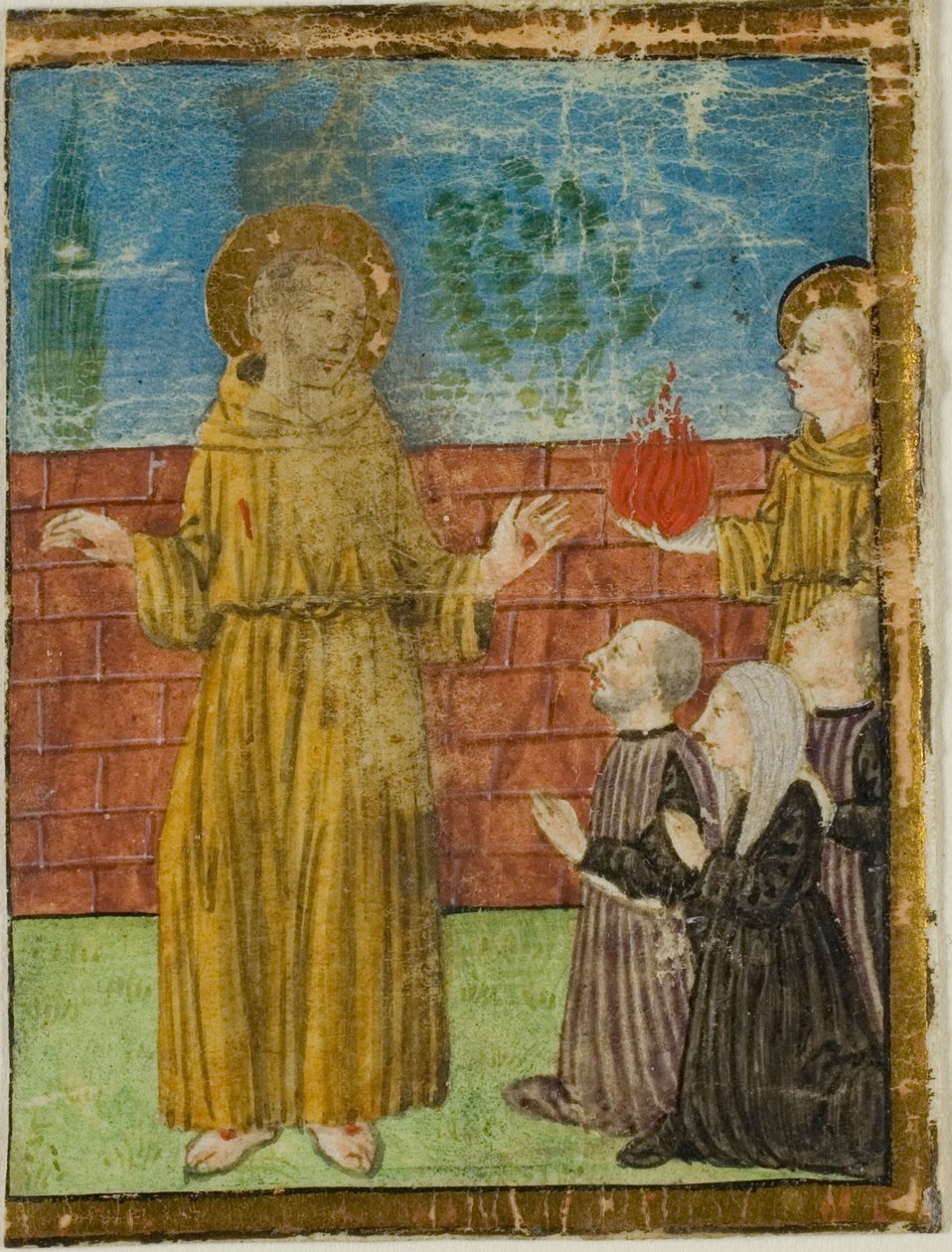 Svatý František z Assisi s dárci v historizující iniciále z neidentifikovaného rukopisu od Unknown artist
