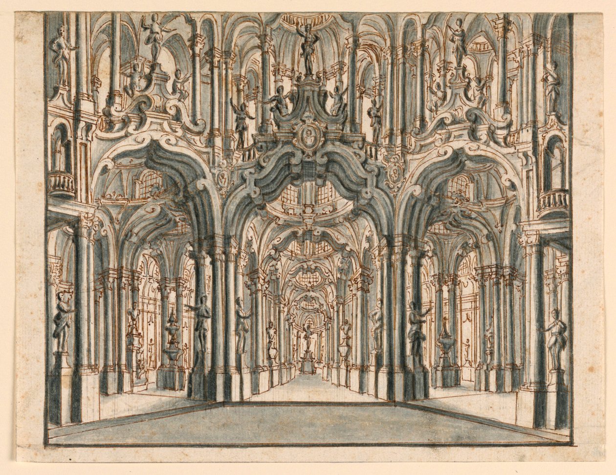 Scéna, arkádový palácový sál od Unknown artist