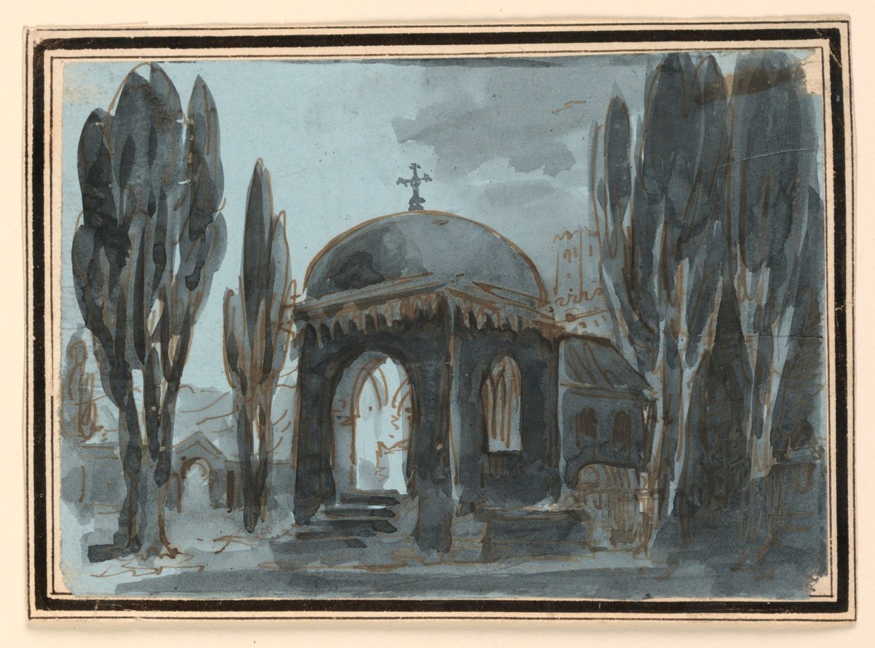 Scéna, kaple na hřbitově od Unknown artist