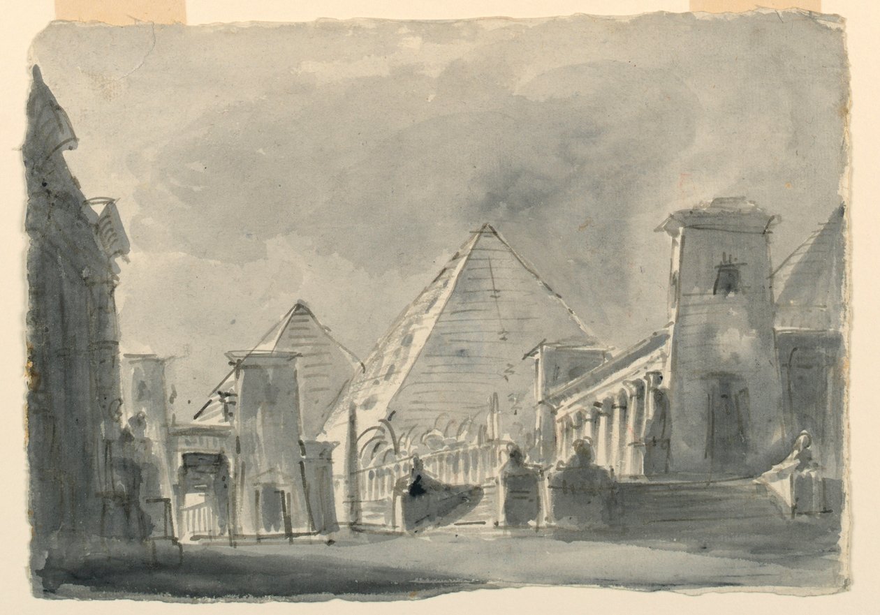 Scénický design, skupina egyptských budov z exteriéru od Unknown artist