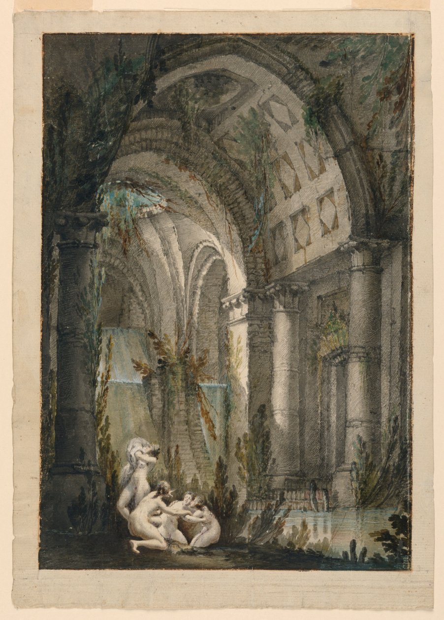 Scéna, Koupání nymf v jeskyni od Unknown artist