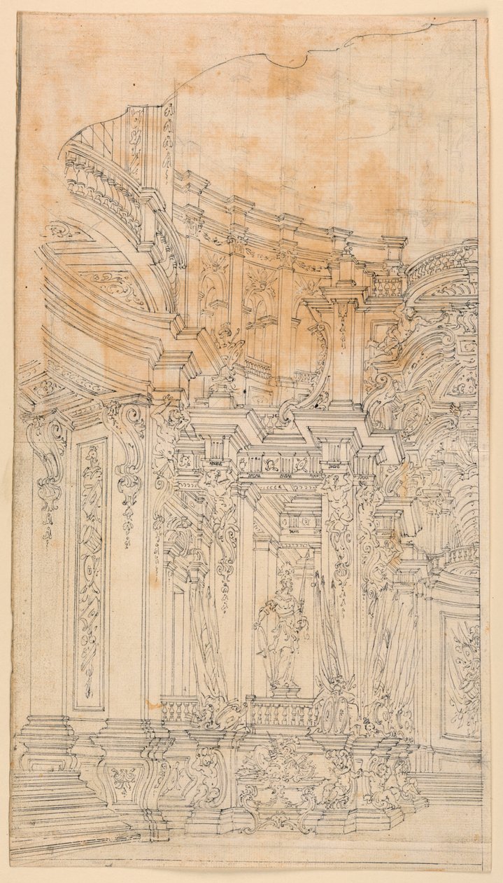 Scéna: Palácová architektura s trofejemi od Unknown artist