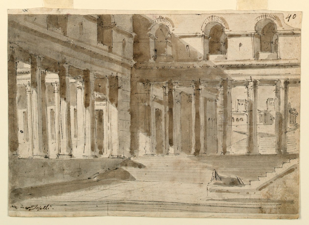 Scéna, palácový dvůr se schody od Unknown artist