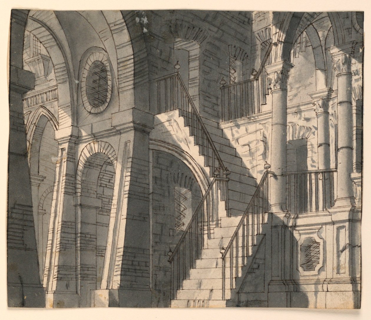 Scénický design, kamenný interiér se schodištěm od Unknown artist