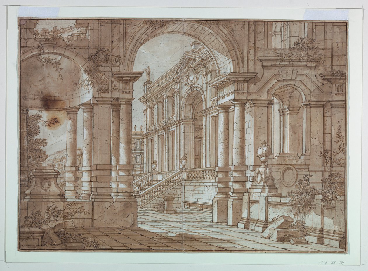 Scéna, pohled na palác z terasy od Unknown artist