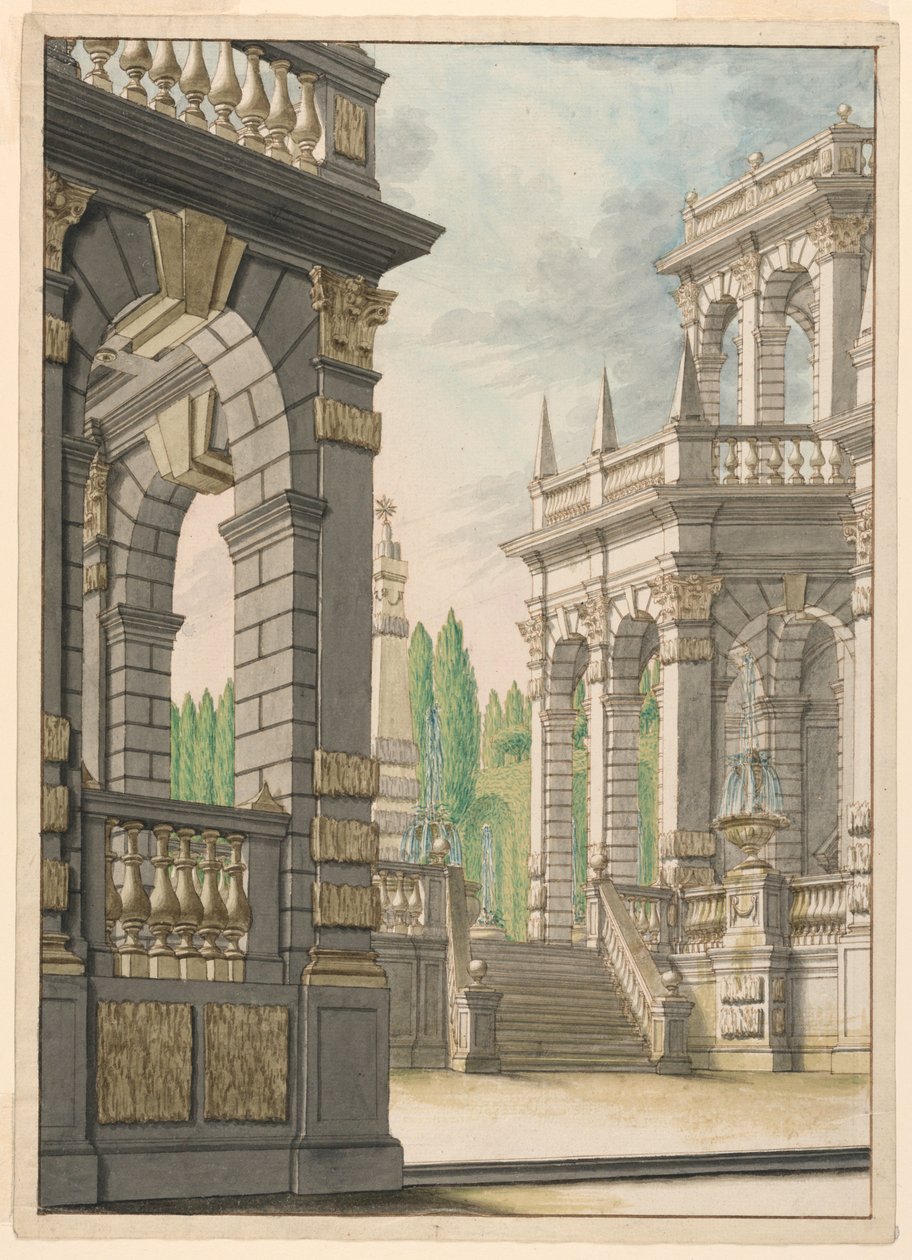 Scéna: Vila s obeliskem a Albani Arms od Unknown artist