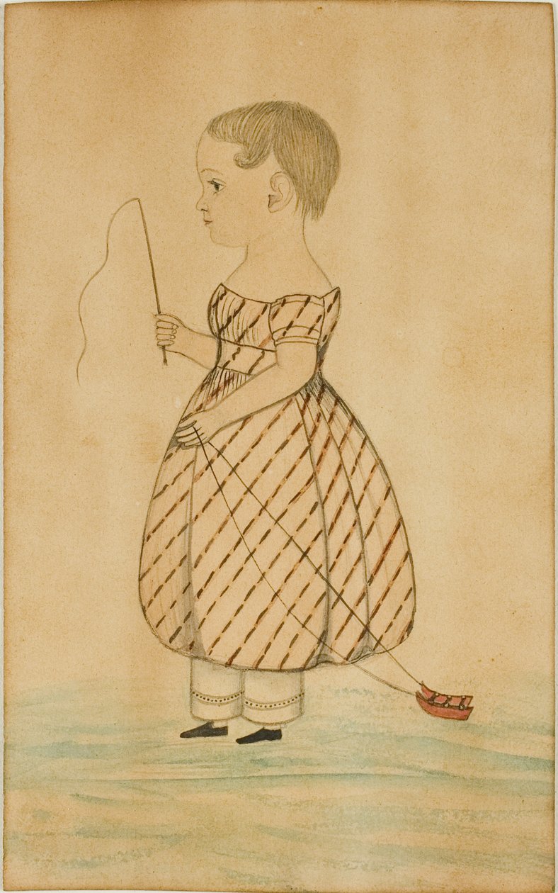 Stojící dívka v profilu vlevo s bičem a saněmi od Unknown artist