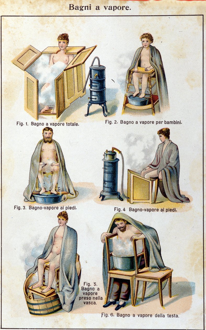 Parní lázně. Italský překlad „Bilz, přírodní léčba“, konec 19. století. od Unknown artist