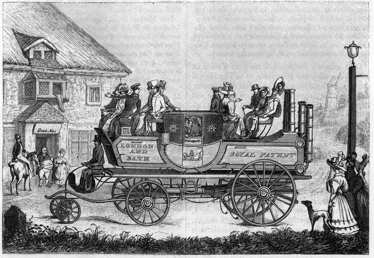 Parní vůz od Gurney (Gurney Goldsworthy) experimentoval v Londýně v roce 1827. od Unknown artist