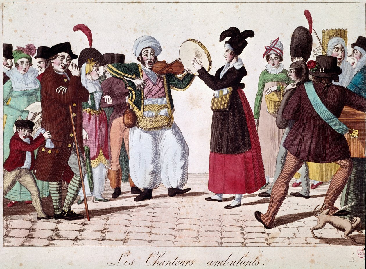 Pouliční hudebníci (Přihlížející v ulicích) (Litografie od Unknown artist