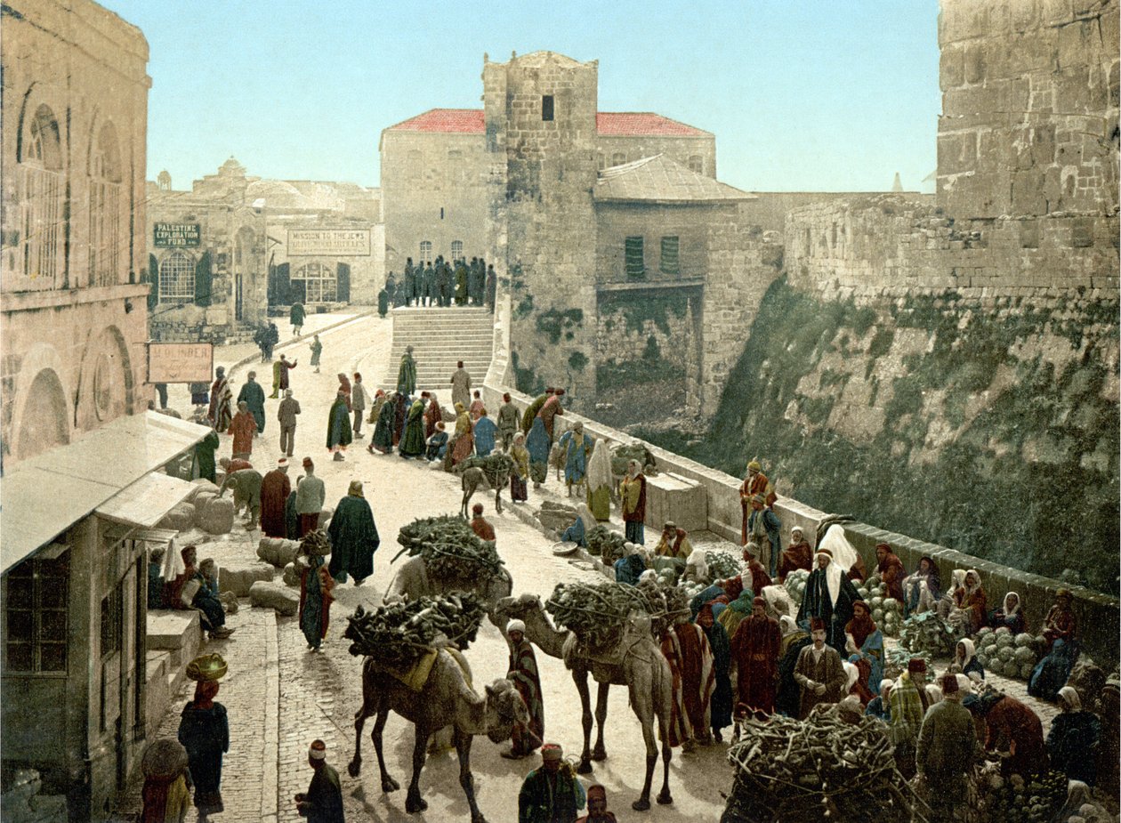 Ulice Davidovy věže, bazar. Jeruzalém. Fotochrome SD. v letech 1890-1900. od Unknown artist