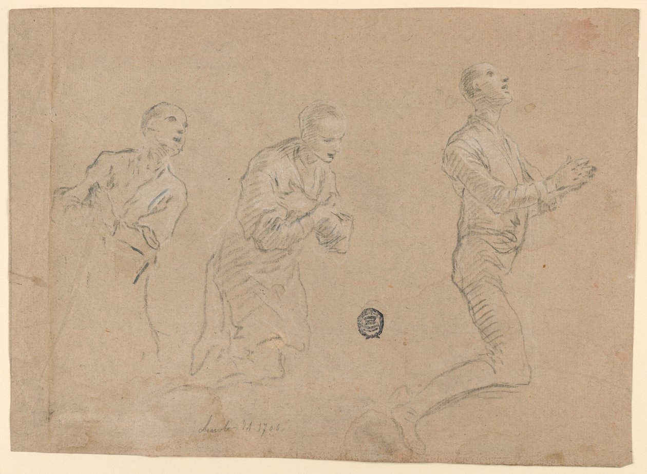 Studie a) Tři klečící pastýři. (b) Dvě paže od Unknown artist