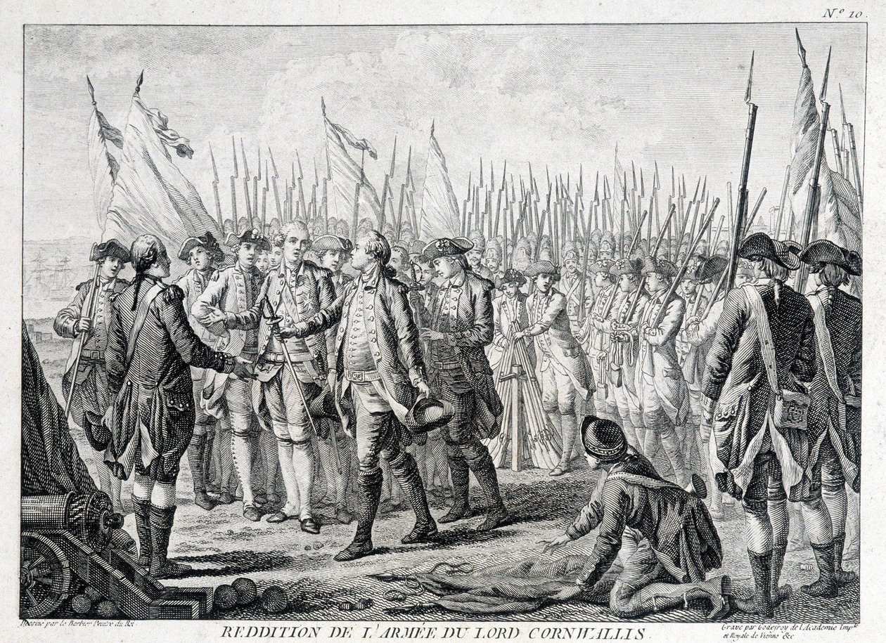 Vzdání se britské armády lorda Cornwallise (1738 - 1805) Americe dne 19. října 1781. od Unknown artist