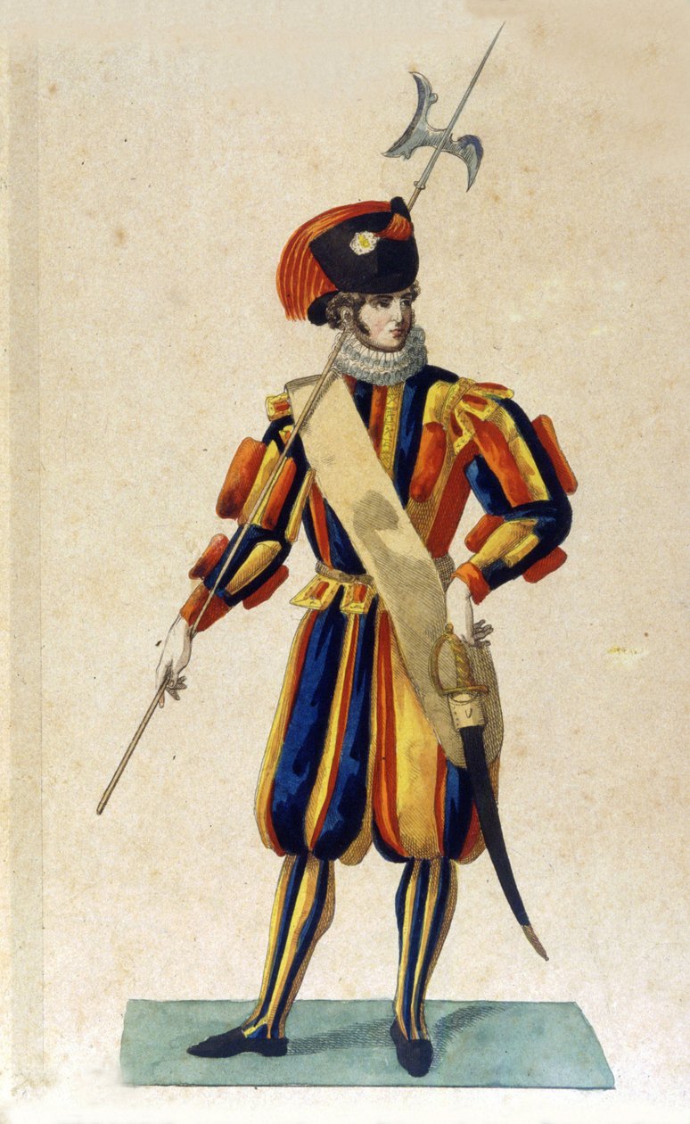 Švýcarská stráž Vatikánu v malém oblečení. od Unknown artist