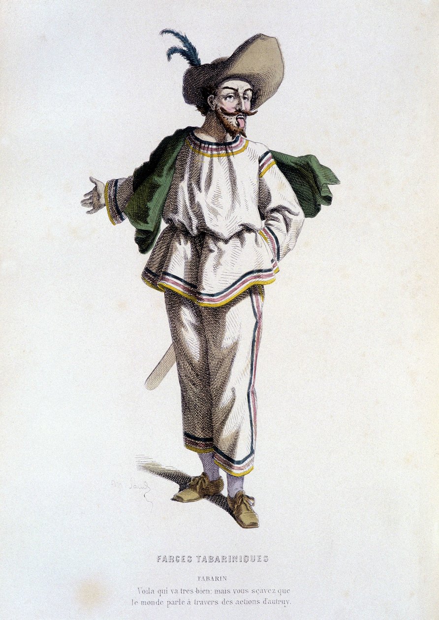 Tabarin, “” postava Farces Tabariniques”” (od Tabarina 1622), v “” le theatre francais au 16 eme et 17 eme cecle, anterieures a Moliere”” od Edouarda Fourniera. od Unknown artist