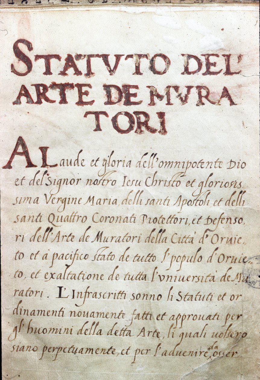 Table des corporations, status maconů města Orvieto, Itálie od Unknown artist