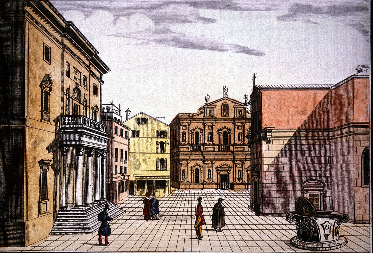 Teatro La Fenice (Fénix) (kolorovaná rytina) od Unknown artist