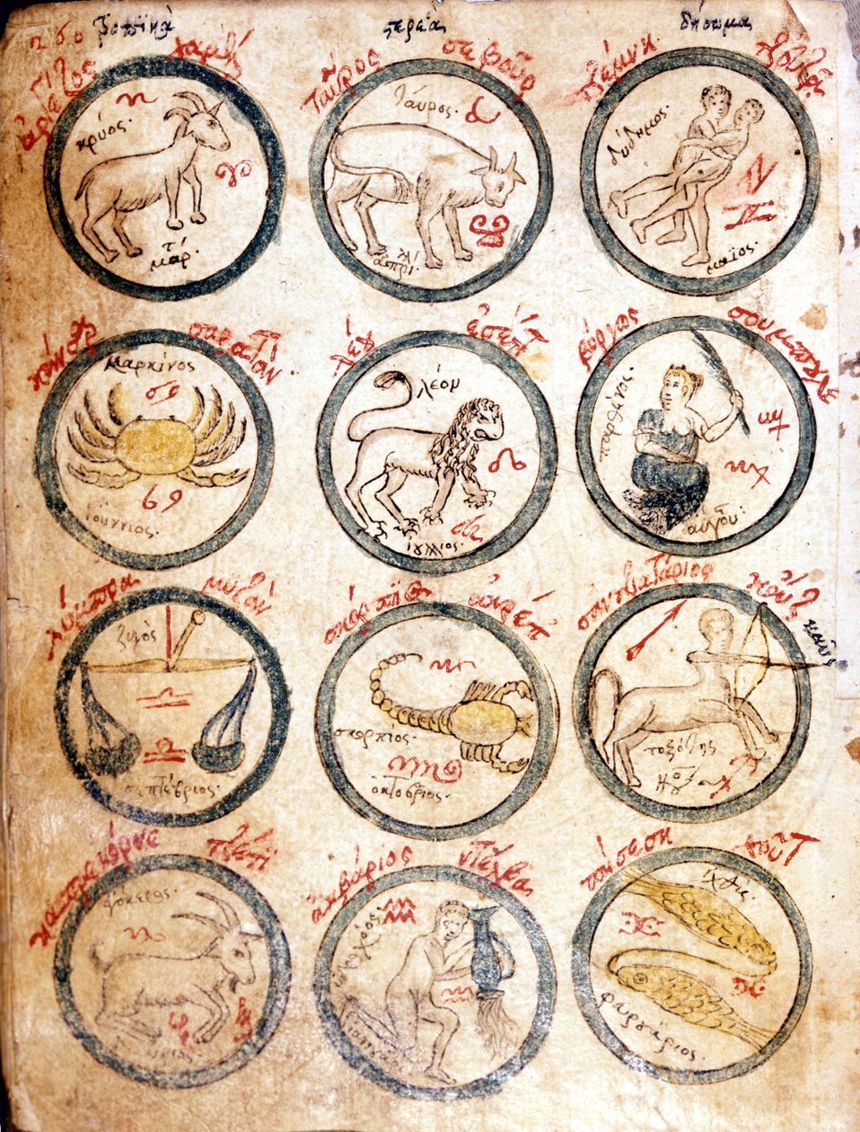 12 znamení zvěrokruhu - v "Astrologických tabulkách a kabalistice", počátek 15. století. od Unknown artist