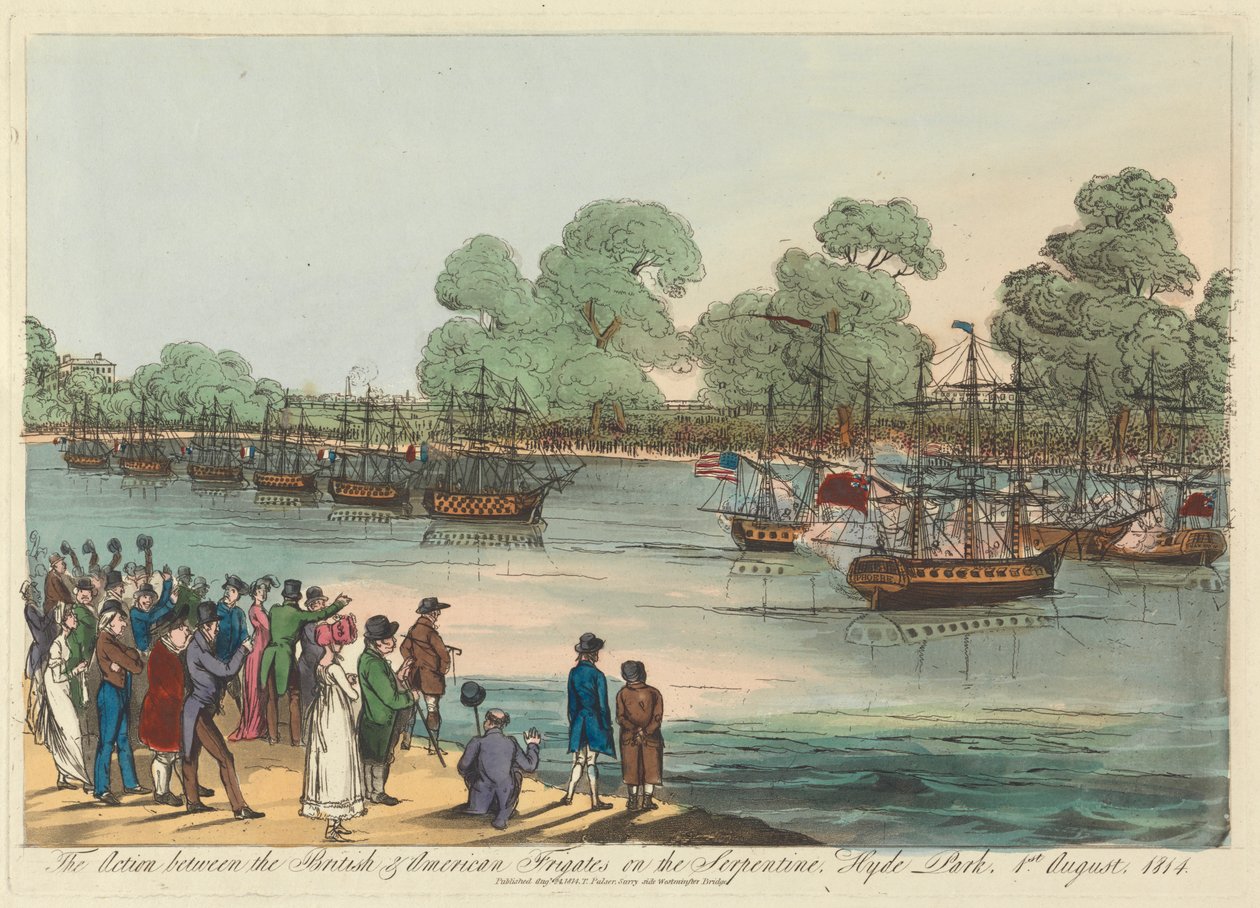 Akce mezi britskými a americkými fregatami na Serpentine, Hyde Park 1. srpna 1814 od Unknown artist