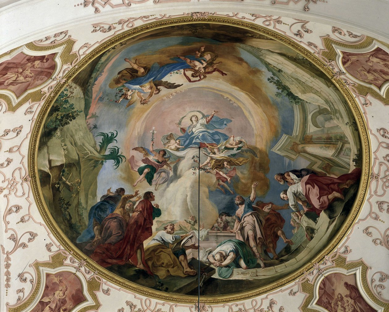 Nanebevzetí Panny Marie. Freska trezoru, opatský kostel Ebersmunster, Alsasko. od Unknown artist