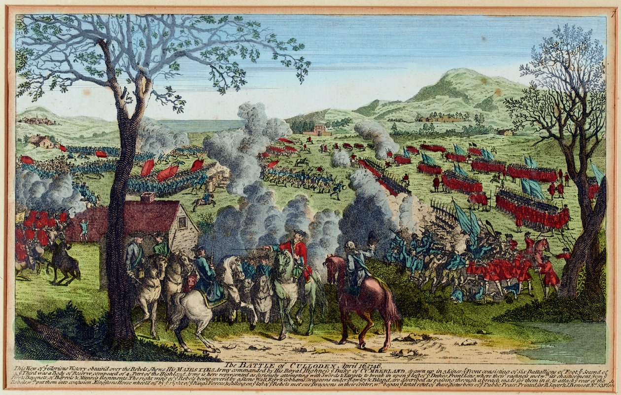 Bitva u Cullodenu 16. dubna 1746. (rytina, kolorovaná) od Unknown artist