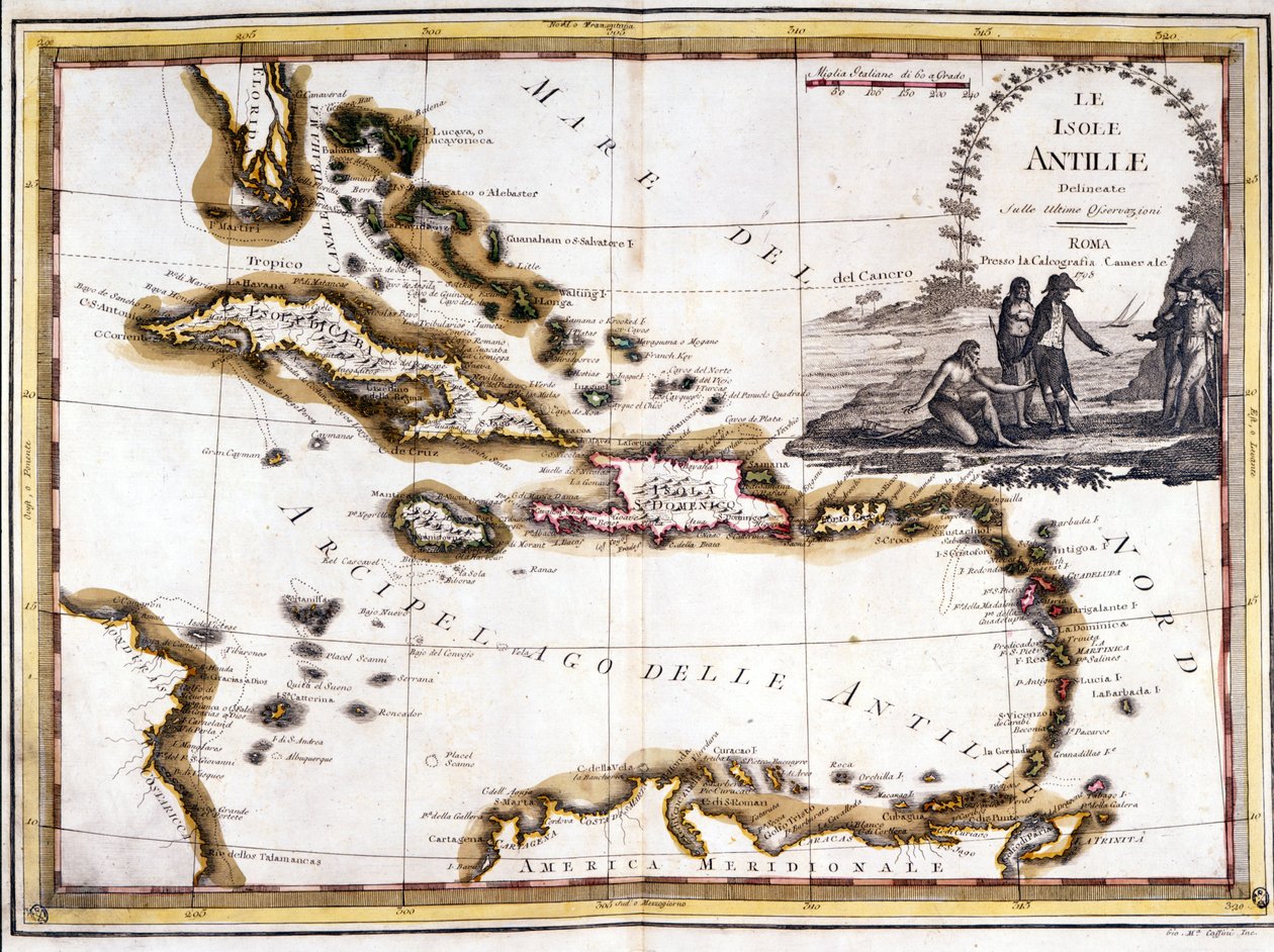 Karibské souostroví, založené na atlasu z roku 1798. od Unknown artist