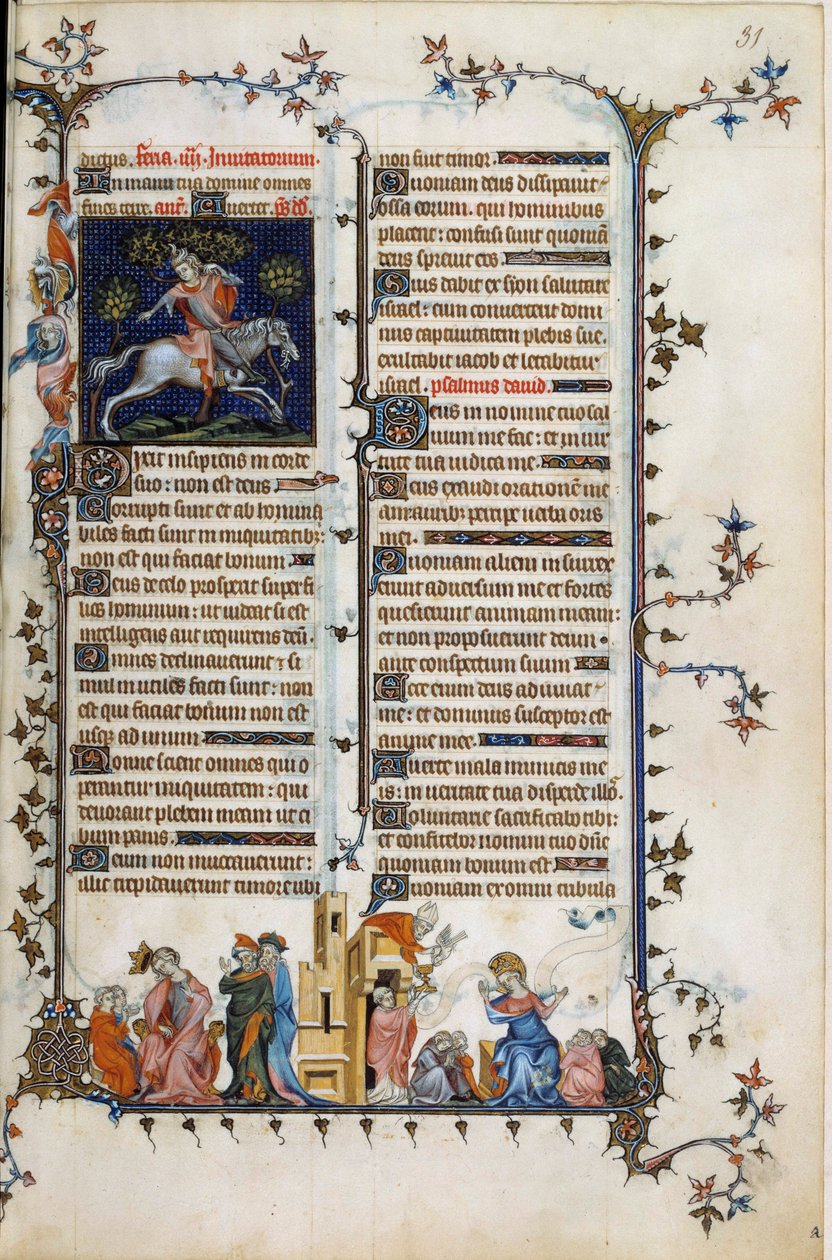 Dánský prelát a státník Absalon neboli Axel (1128-1201), který vymazal Dánsko od pirátů, umírá zavěšen na stromě. Níže, alegorie šílenství, prorok Daniel vysvětluje svůj sen králi Nabuchodonozorovi. Vpravo scéna svátosti od Unknown artist